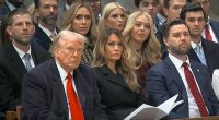The First Family's stunned faces: From L-R, Eric Trump, Donald Trump Jr., President Donald Trump, Lara Trump, Melania Trump, Ivanka Trump, Tiffany Trump, Vice President JD Vance, and Michael Boulos