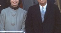 The powder-blue, pale suit dress that Melania Trump wore for her husband's first inauguration drew comparisons to Jackie Kennedy. (Jack and JFK are pictured here in 1961).