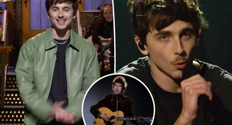 Timothée Chalamet makes fun of awards show losses, performs Bob Dylan songs on ‘SNL’