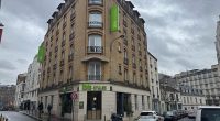 The Paris prosecutor's office told Le Parisien that the child did not survive the fall. Pictured: the Ibis Styles hotel on the corner of Rue des Réglises and Rue de la Croix Saint-Simon
