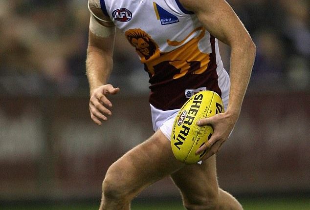 Troy Selwood is pictured playing for the Brisbane Lions, where he starred in 75 games from 2003 to 2010