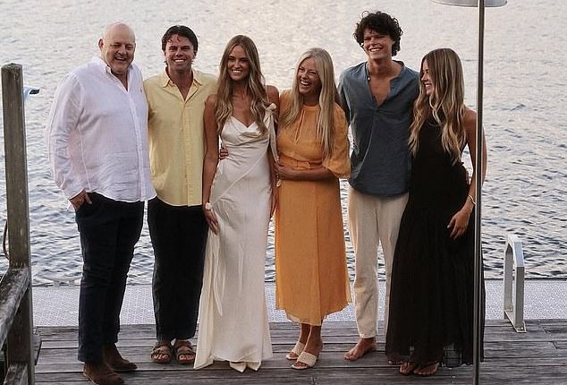 Bride to be Ruby Brownless poses for a pre-wedding day portrait with her family (L-R), with dad Billy Brownless, brother Oscar, brother Max, mum Nicky, and her sister Lucy