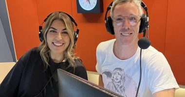 Former Western Bulldogs favourite Robert 'Bob' Murphy, 42, slept right through the beginning of his ABC Melbourne radio show on Friday, spelling a disastrous start to his tenure with the network. Pictured with co-host Sharnelle Vella