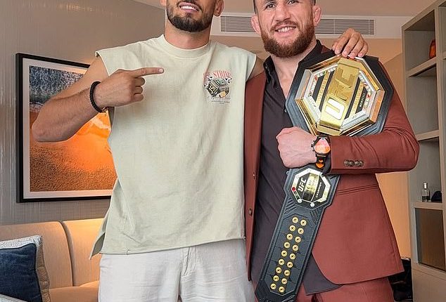 Aussie MMA coach Renato Subotic (left) was allegedly detained by immigration officers after travelling to the US (pictured right, UFC star Merab Dvalishvili)