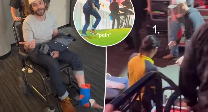 Country star Thomas Rhett falls at concert, leaves in wheelchair