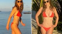 Elizabeth Hurley, 59, soaks up the sun in a tiny red-hot bikini on vacation