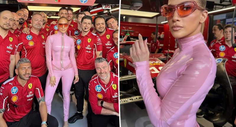 Jennifer Lopez goes full Power Ranger in skintight pink catsuit at F1 Saudi Arabian Grand Prix