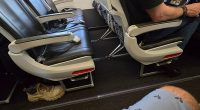Rob Butvila posted an image of the empty seats on Facebook alongside the caption: 'I present to you the invisible lady and baby'