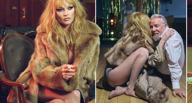 Kate Moss, 51, wows in fur coat in dingy bar as she cosies up to Ray Winstone, 68, as pair act out visual short story