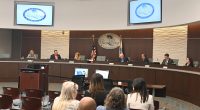The Palm Coast City Council today, minus Mayor Mike Norris. (© FlaglerLive)