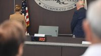 The Palm Coast City Council at prayer today (or moment of silence),. Mayor Mike Norris was a no-show. (© FlaglerLive)