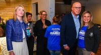 Petter Dutton (pictured at a meet and greet with Liberal supporters) faces a dramatic collapse in the Coalition's primary vote