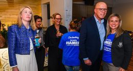 Petter Dutton (pictured at a meet and greet with Liberal supporters) faces a dramatic collapse in the Coalition's primary vote