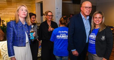 Petter Dutton (pictured at a meet and greet with Liberal supporters) faces a dramatic collapse in the Coalition's primary vote