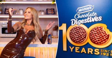 Amanda Holden, Roman Kemp & Denise van Outen step out on blue carpet to mark 100 years of McVitie’s Chocolate Digestives