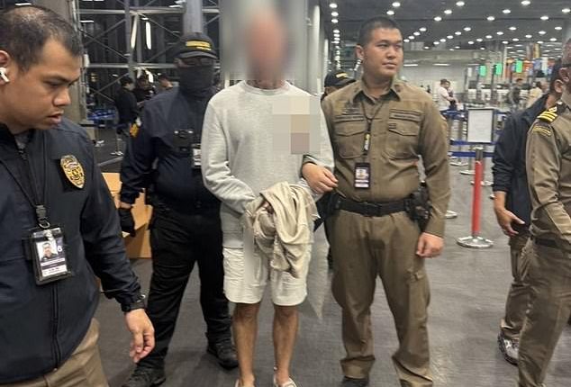 The Australian man, identified by officials as 'Mr Mc', was arrested at the International Suvarnabhumi airport in Bangkok (pictured)