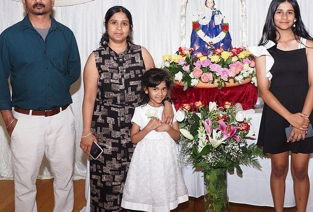 Dass Santiago (pictured, left) and his youngest daughter Natasha (pictured, centre) were killed in a horror crash in India
