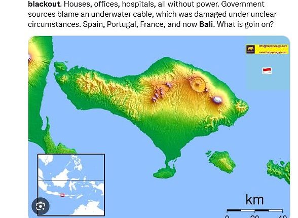 An island-wide blackout hit Bali, in Indonesia, around 4pm local time on Friday
