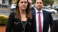 Brittany Higgins (pictured with husband David Sharaz) applauded the Liberal Party for electing its first female leader, Sussan Ley