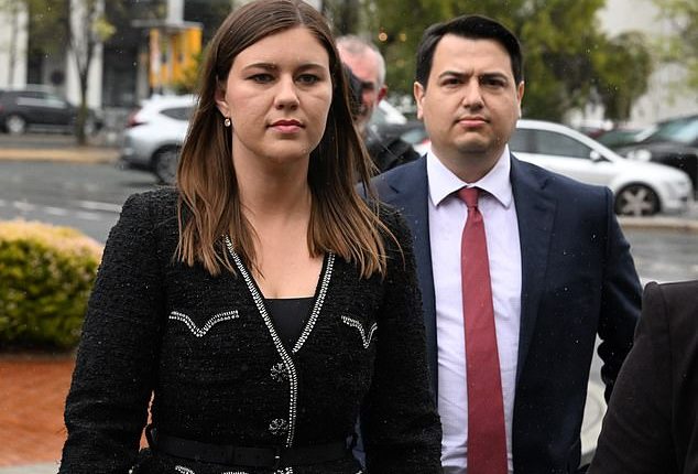 Brittany Higgins (pictured with husband David Sharaz) applauded the Liberal Party for electing its first female leader, Sussan Ley