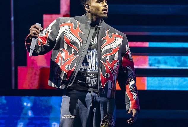 Rapper Chris Brown performs at Little Caesars Arena in Detroit, Michigan, on April 19, 2025