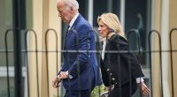 Former President Joe Biden, with his wife Jill Biden, walks to St. Joseph on the Brandywine Catholic Church for services marking the anniversary of the death of Beau Biden