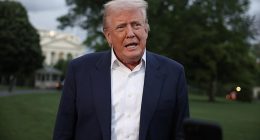 Quizzed about the Australian election result outside the White House on Monday morning, US President Donald Trump (pictured) said: 'Albanese, I'm very friendly with'