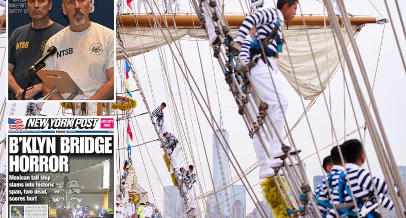Doomed Mexican ship’s crew was on masts for touching ‘manning the yards’ salute when boat hit Brooklyn Bridge