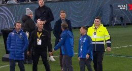 Luke Beveridge and Kane Cornes appeared to clash in a heated altercation on Thursday