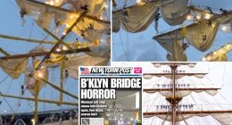 Harrowing video shows Mexican sailors clinging to rigging for dear life after tall ship smashed into Brooklyn Bridge