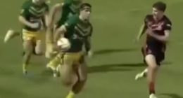Carter Ford (pictured, with ball) is looking to follow the path of his late father Carl Webb by carving out a NRL career