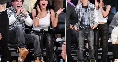 Kylie Jenner and Timothée Chalamet match in black and white at Lakers game