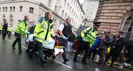 A large emergency service presence is pictured on Water Street during the Liverpool Trophy Parade