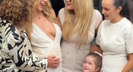 Madeline Holtznagel and her sister Simone have posed for a rare photo with their older sister Anna. Pictured L - R: Their mother Margaret, Madeline, Simone, Anna