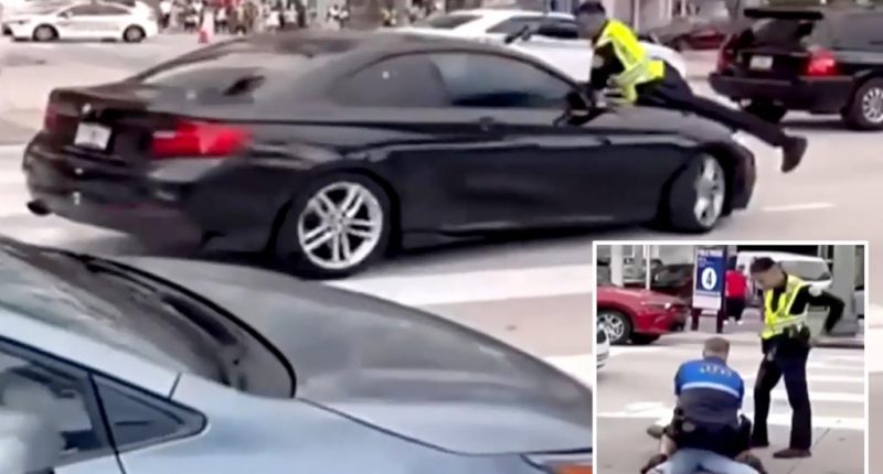 Miami police officer seen clinging to hood of car before shooting driver
