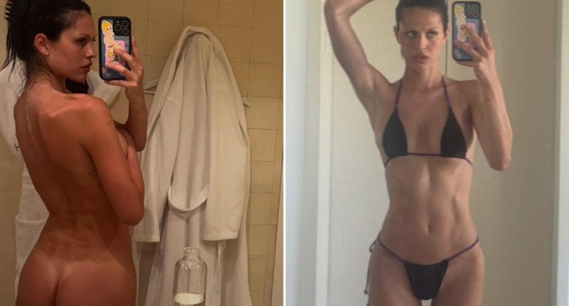 Nepo baby model with reality star mum and Hollywood legend dad strips completely naked in raunchy bathroom pics