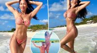 Nicole Scherzinger flaunts fit figure in strapless bikini during Turks and Caicos getaway with fiancé Thom Evans