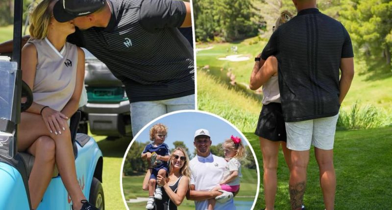 Patrick and Brittany Mahomes pack on sweet PDA during family golf outing with their kids