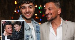 Peter Andre’s son Junior is his double as they celebrate at his new movie premiere with star-studded guest list