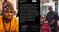 Peter Obi accused of lying about scrapping wife’s office, labeled 419 by critic