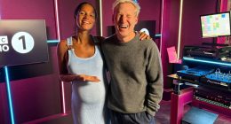 Pregnant Vick Hope beams on final day at Radio 1 as Jamie Laing sends her off on maternity leave with cards and cake