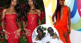Sean ‘Diddy’ Combs’ twin daughters, Jessie and D’Lila, channel mom Kim Porter in glitzy red prom dresses