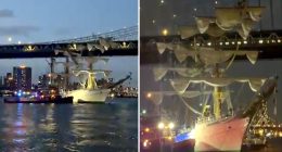 Ship carrying 200 people hits the Brooklyn Bridge as search and rescue operation underway