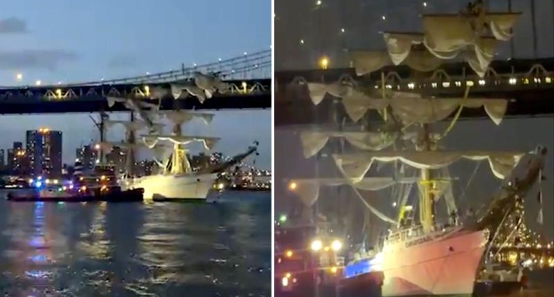 Ship carrying 200 people hits the Brooklyn Bridge as search and rescue operation underway