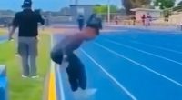 A young child jumped onto the track and wandered into the middle lanes during a race