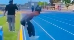 A young child jumped onto the track and wandered into the middle lanes during a race