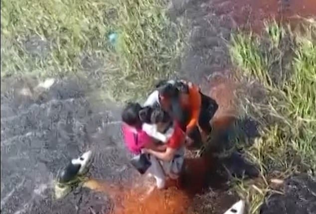 Three women, a child, and the pilot, 29, were rescued from the ordeal in 'excellent' condition