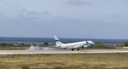 Terrifying footage shows the moment one plane thudded into the runway on Saturday at Rhodes International Airport after gales violently jolted the passenger jet