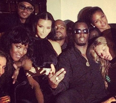 Naomi Campbell, Kim Kardashian, Kanye West, Sean 'Diddy' Combs, Cassie and Kate Moss pictured in 2014 in Ibiza, Spain