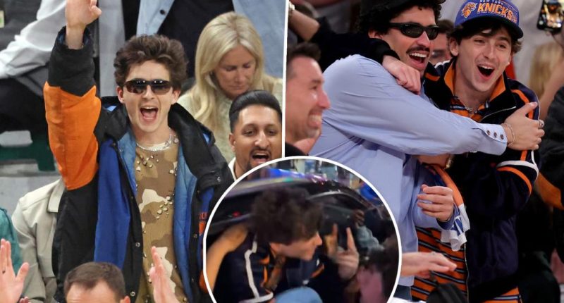 Timothée Chalamet goes wild alongside fellow Knicks fans outside of Madison Square Garden after semifinals win